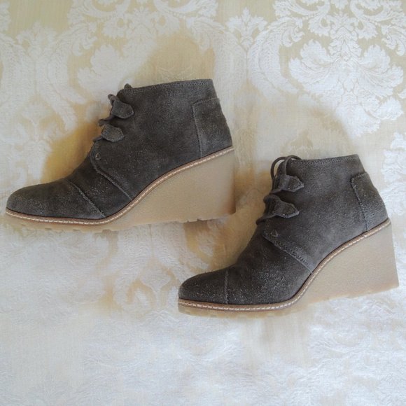 Toms Brown Suede Kala Desert Wedge Lace Up Booties 8.5 - Picture 8 of 9